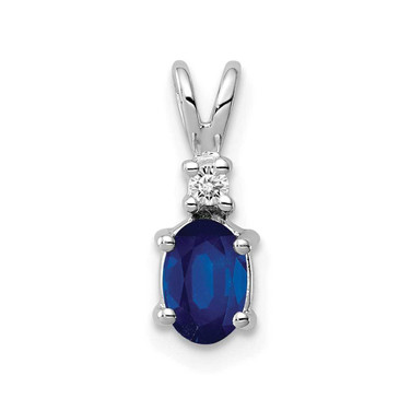 Image of 14K White Gold 6x4mm Oval Sapphire AA Diamond Pendant