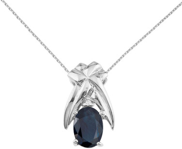 Image of 14K White Gold 7x5mm Oval Sapphire & Diamond Pendant (Chain NOT included)