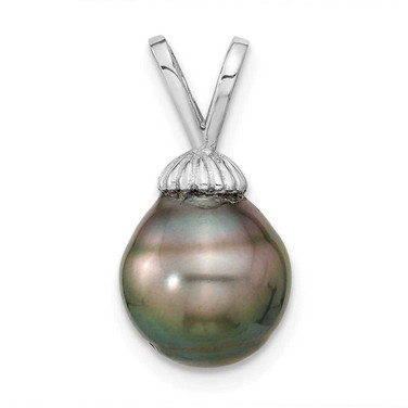 Image of 14K White Gold 9-10mm Teardrop Saltwater Cultured Tahitian Pearl Pendant XF427