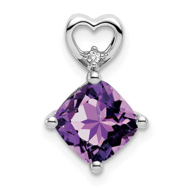 Image of 14K White Gold Amethyst and Diamond Heart Chain Slide Pendant