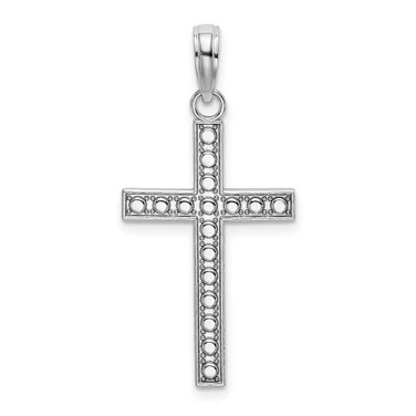 Image of 14k White Gold Beaded Block Cross Pendant