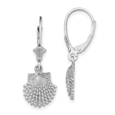 Image of 28.7mm 14k White Gold Beaded Scallop Shell Leverback Earrings