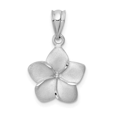 Image of 14K White Gold Brushed & Shiny-cut Plumeria Flower Pendant