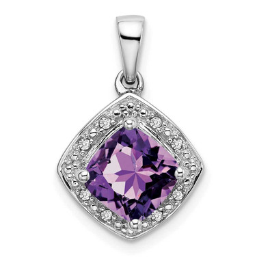 Image of 14K White Gold Cushion Amethyst & Diamond Pendant PM7045-AM-004-WA