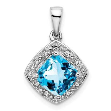 Image of 14K White Gold Cushion Blue Topaz & Diamond Pendant PM7045-BT-004-WA Image of 14K White Gold Cushion Blue Topaz & Diamond Pendant PM7045-BT-004-WA