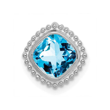 Image of 14K White Gold Cushion Blue Topaz Chain Slide Pendant
