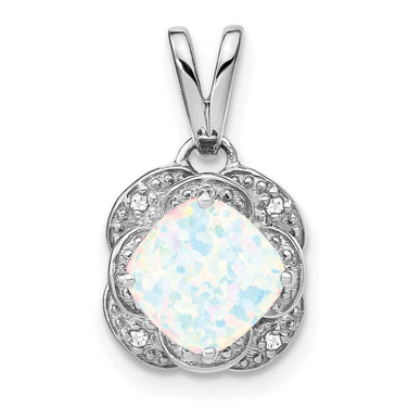 Image of 14K White Gold Cushion Created Opal & Diamond Pendant