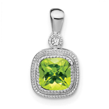 Image of 14K White Gold Cushion Peridot & Diamond Pendant PM3665-PE-001-WA