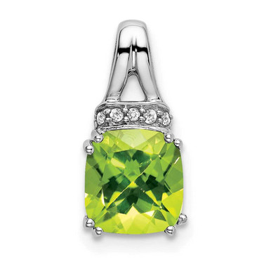 Image of 14K White Gold Cushion Peridot & Diamond Pendant PM7074-PE-004-WA