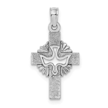 Image of 14K White Gold Cut-Out Dove On Cross Pendant