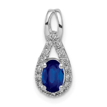 Image of 14K White Gold Diamond & Created Sapphire Teardrop Halo Pendant