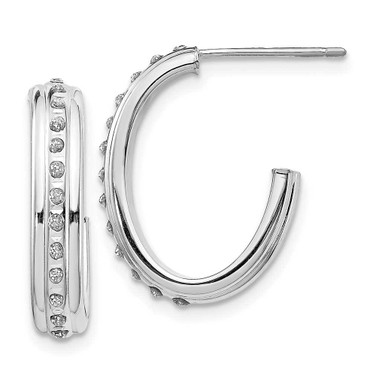 Image of 19mm 14K White Gold Diamond Fascination Post J Hoop Earrings