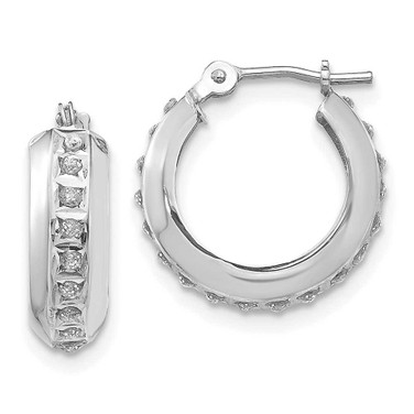 Image of 14mm 14K White Gold Diamond Fascination Round Hinged Hoop Earrings DF252