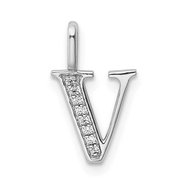 Image of 14K White Gold Diamond Letter V Initial Pendant PM8365V-003-WA