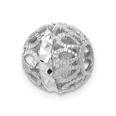 Image of 14K White Gold Diamond-cut Filigree Ball Chain Slide Pendant