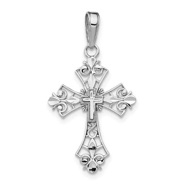 Image of 14K White Gold Fleur De Lis Cross Pendant M2244
