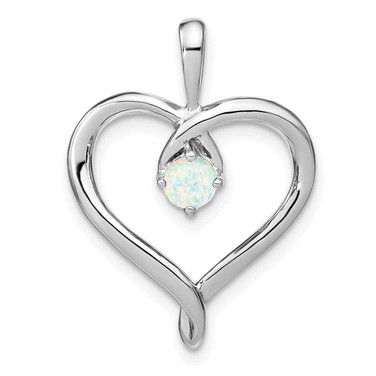Image of 14k White Gold Lab-Created Opal Heart Pendant