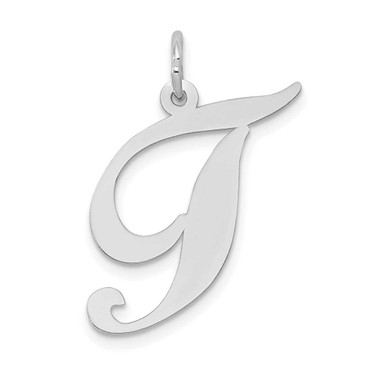 Image of 14K White Gold Large Fancy Script Initial T Charm