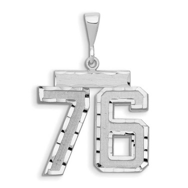 Image of 14K White Gold Large Shiny-Cut Number 76 Pendant