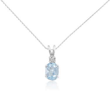Image of 14K White Gold Oval Aquamarine & Diamond Pendant (Chain NOT included)