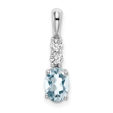 Image of 14K White Gold Oval Aquamarine and Diamond Pendant