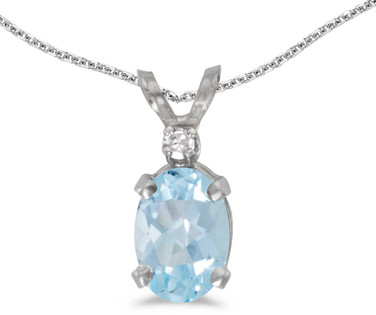 Image of 14k White Gold Oval Aquamarine And Diamond Pendant (Chain NOT included) (CM-P6411XW-03)