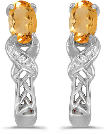 Image of 14k White Gold Oval Citrine And Diamond Earrings (CM-E2584XW-11)