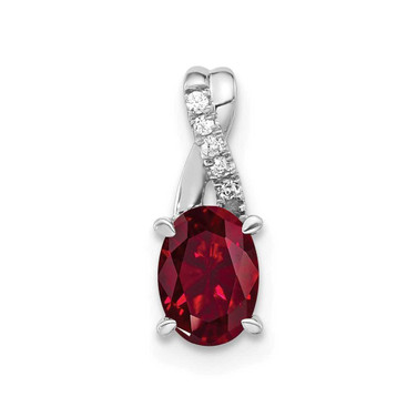 Image of 14K White Gold Oval Created Ruby & Diamond Pendant