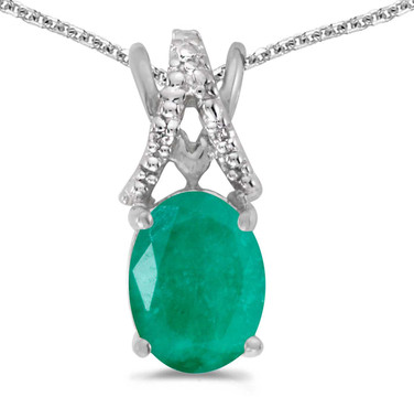 Image of 14k White Gold Oval Emerald And Diamond Pendant (Chain NOT included) (CM-P2620XW-05)