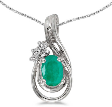 Image of 14k White Gold Oval Emerald And Diamond Teardrop Pendant (Chain NOT included)