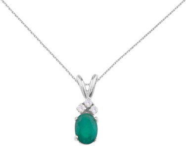 Image of 14K White Gold Oval Emerald Pendant with Diamonds (Chain NOT included) P6024W-05