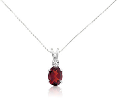 Image of 14K White Gold Oval Garnet & Diamond Pendant (Chain NOT included) P8021W-01