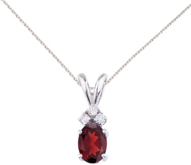 Image of 14K White Gold Oval Garnet & Diamond Pendant (Chain NOT included) P8024W-01