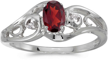 Image of 14k White Gold Oval Garnet And Diamond Ring (CM-RM2590XW-01)