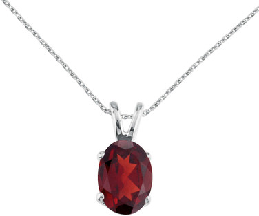 Image of 14K White Gold Oval Large 6x8mm Garnet Pendant (Chain NOT included)