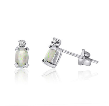 Image of 14K White Gold Oval Opal & Diamond Earrings E2235W-10