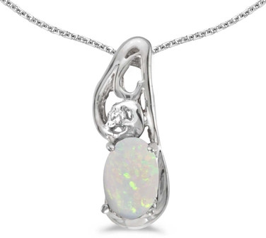 Image of 14k White Gold Oval Opal And Diamond Pendant (Chain NOT included) (CM-P2590XW-10) Image of 14k White Gold Oval Opal And Diamond Pendant (Chain NOT included) (CM-P2590XW-10)