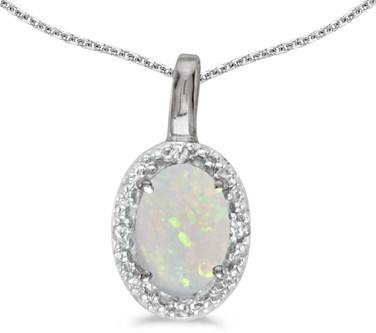 Image of 14k White Gold Oval Opal And Diamond Pendant (Chain NOT included) (CM-P2615XW-10)