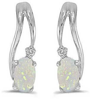 Image of 14k White Gold Oval Opal And Diamond Wave Earrings