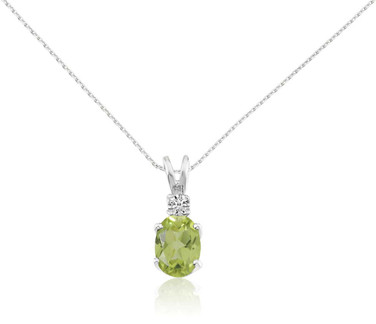 Image of 14K White Gold Oval Peridot & Diamond Pendant (Chain NOT included) P8021W-08