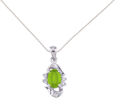 Image of 14K White Gold Oval Peridot & Diamond Pendant (Chain NOT included) P8079XW-08