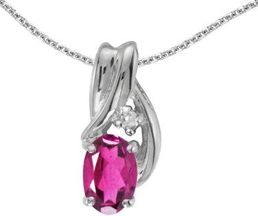 Image of 14k White Gold Oval Pink Topaz And Diamond Pendant (Chain NOT included) (CM-P1861XW-PT)