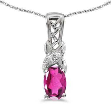 Image of 14k White Gold Oval Pink Topaz And Diamond Pendant (Chain NOT included) (CM-P2584XW-PT)