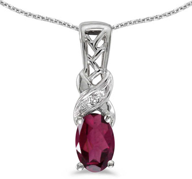 Image of 14k White Gold Oval Rhodolite Garnet And Diamond Pendant (Chain NOT included) (CM-P2584XW-RG)