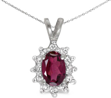 Image of 14k White Gold Oval Rhodolite Garnet And Diamond Pendant (Chain NOT included) (CM-P6410XW-RG)