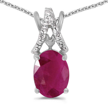 Image of 14k White Gold Oval Ruby And Diamond Pendant (Chain NOT included) (CM-P2620XW-07)
