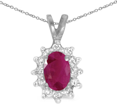 Image of 14k White Gold Oval Ruby And Diamond Pendant (Chain NOT included) (CM-P6410XW-07)