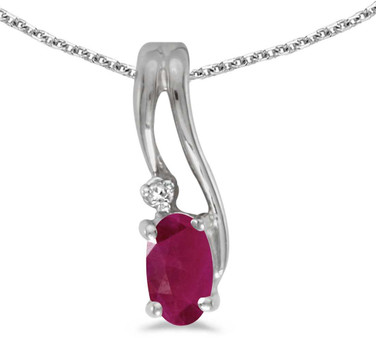 Image of 14k White Gold Oval Ruby And Diamond Wave Pendant (Chain NOT included)