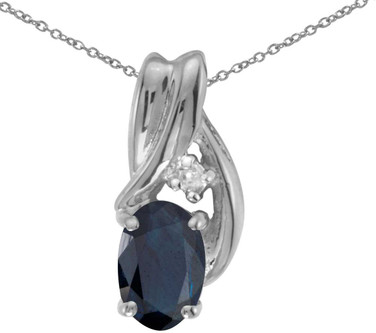 Image of 14k White Gold Oval Sapphire And Diamond Pendant (Chain NOT included) (CM-P1861XW-09)