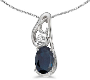 Image of 14k White Gold Oval Sapphire And Diamond Pendant (Chain NOT included) (CM-P2590XW-09)